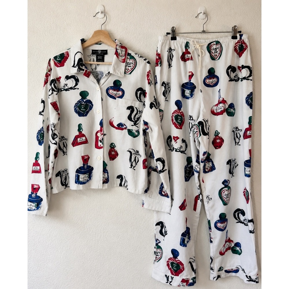 Vintage 1996 Warner Bros Studio Store Pepe Le Pew 2 Piece Pajama Set Large White